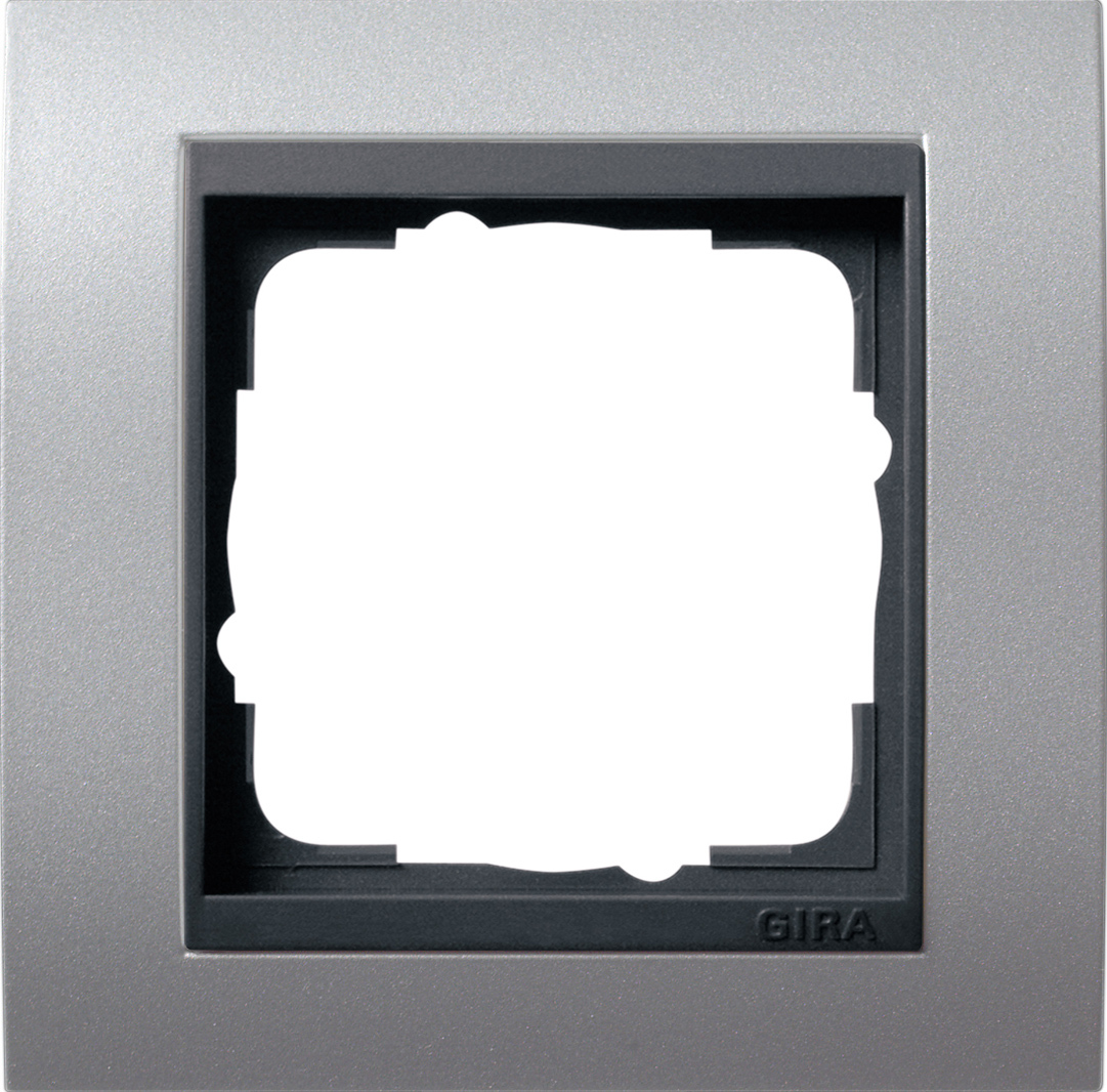 Afdekramen Gira Event kleur aluminium met overgangsafdekplaat antraciet