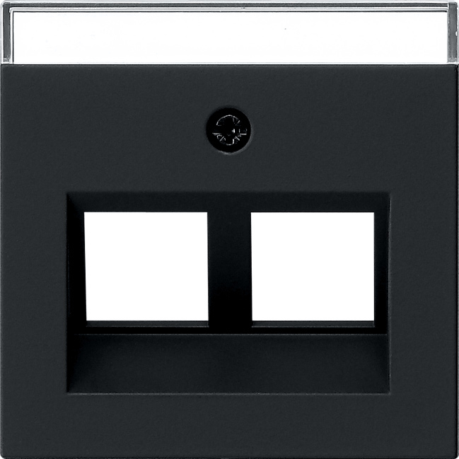 Afdekking met 30° schuingeplaatste kabeluitvoer en tekstkader voor draagring zwart mat (2640005)