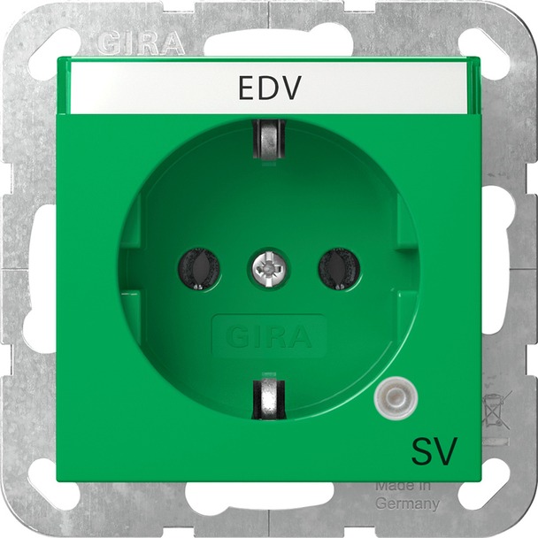 Wandcontactdoos met randaarde 16 A 250 V~met groene controlelicht en tekstkader met groene afdekking en opdruk ‘SV’ (veiligheidsspanning) (4452107)