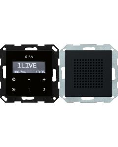 Gira 2280005 Inbouwradio RDS met een luidspreker Opzetstuk bedieningselement in zwartglaslook systeem 55 zwart mat