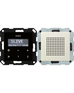 Gira 228001 Inbouwradio RDS met een luidspreker Opzetstuk bedieningselement in zwartglaslook systeem 55 creme wit glanzend