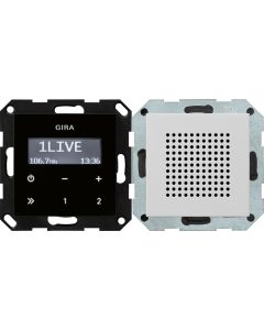 Gira 2280015 Inbouwradio RDS met een luidspreker Opzetstuk bedieningselement in zwartglaslook systeem 55 grijs mat