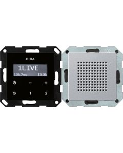 Gira 228026 Inbouwradio RDS met een luidspreker Opzetstuk bedieningselement in zwartglaslook systeem 55 kleur aluminium