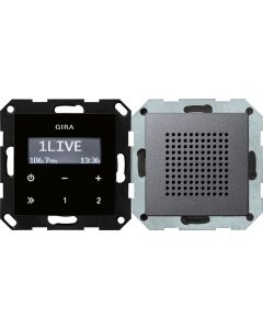 Gira 228028 Inbouwradio RDS met een luidspreker Opzetstuk bedieningselement in zwartglaslook systeem 55 antraciet