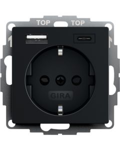 Gira 2459005 Wandcontactdoos met randaarde 16 A 250 V met shutter en USB-voeding 2-voudig Type A  type C systeem 55 zwart mat