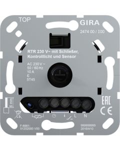 Gira 247400 Basiselement ruimtetemperatuurregelaar 230 V/10 A met maakcontact, controlelamp en sensor voor elektrische vloerverwarming
