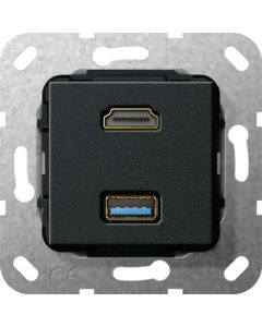 Gira 567810 Basiselement HDMI 2.0a + HDR en USB 3.0 type A Koppeling zwart mat