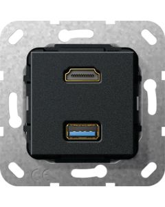 Gira 567910 Basiselement HDMI 2.0a + HDR en USB 3.0 type A Verloopkabel zwart mat