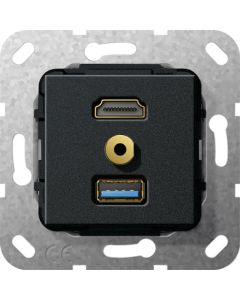 Gira 568110 Basiselement HDMI 2.0a + HDR, USB 3.0 type A en mini-jack 3,5 mm Verloopkabel zwart mat