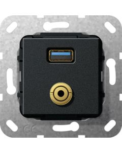 Gira 568610 Basiselement USB 3.0 Type A en mini-jack 3,5 mm Koppeling, USB, verloopkabel, mini-jack zwart mat